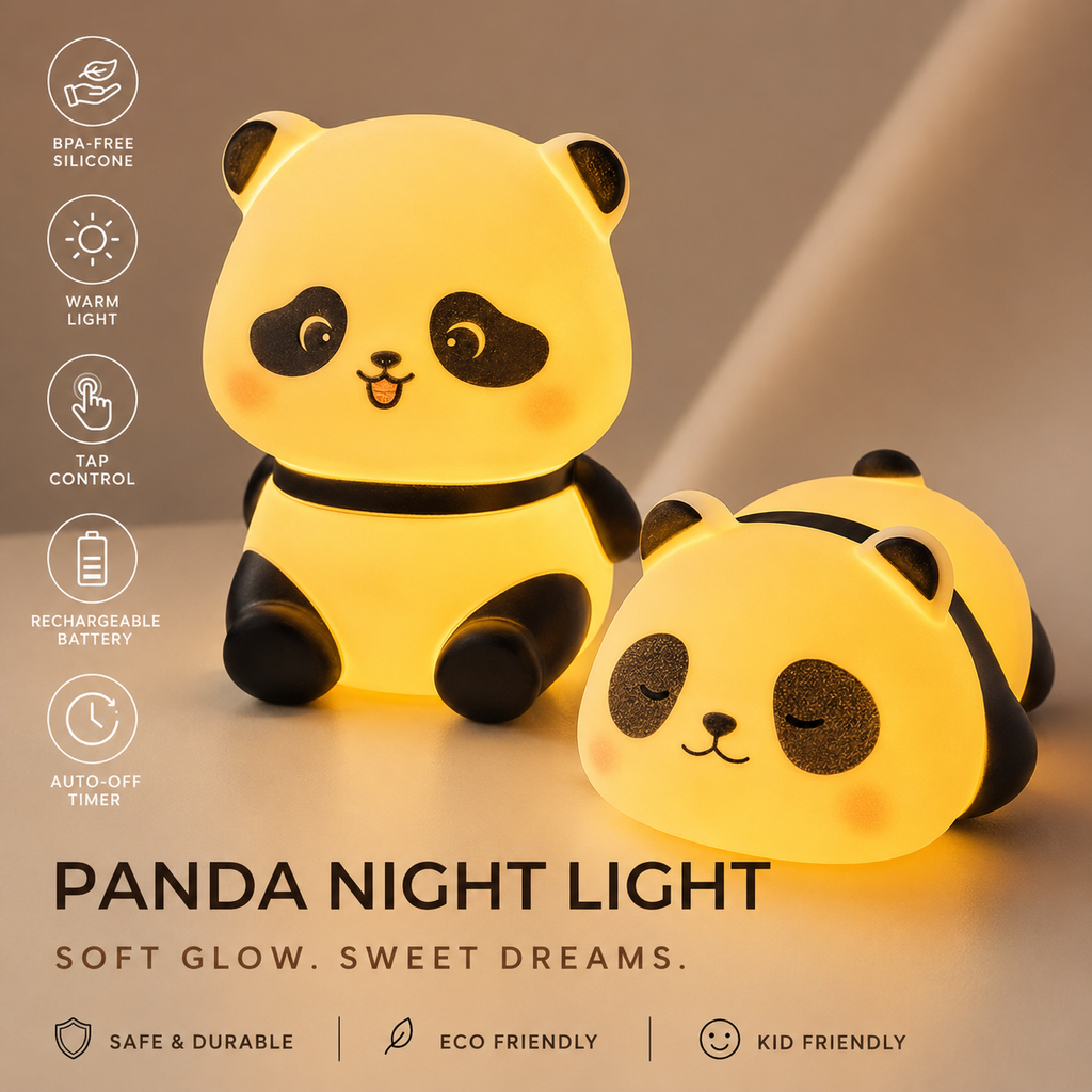 ELNEOR Panda Night Light – Soft Glow Silicone LED Lamp for Kids
