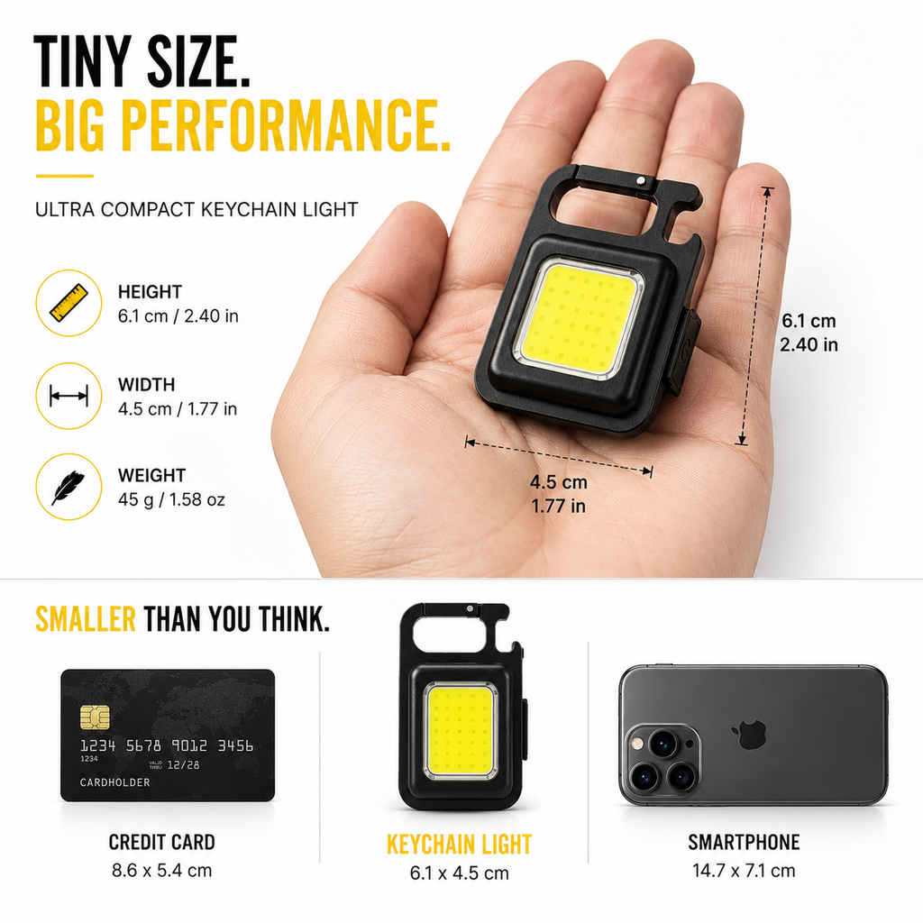 ELNEOR™ Mini COB Keychain Light – Rechargeable Magnetic Work Light with Carabiner Clip