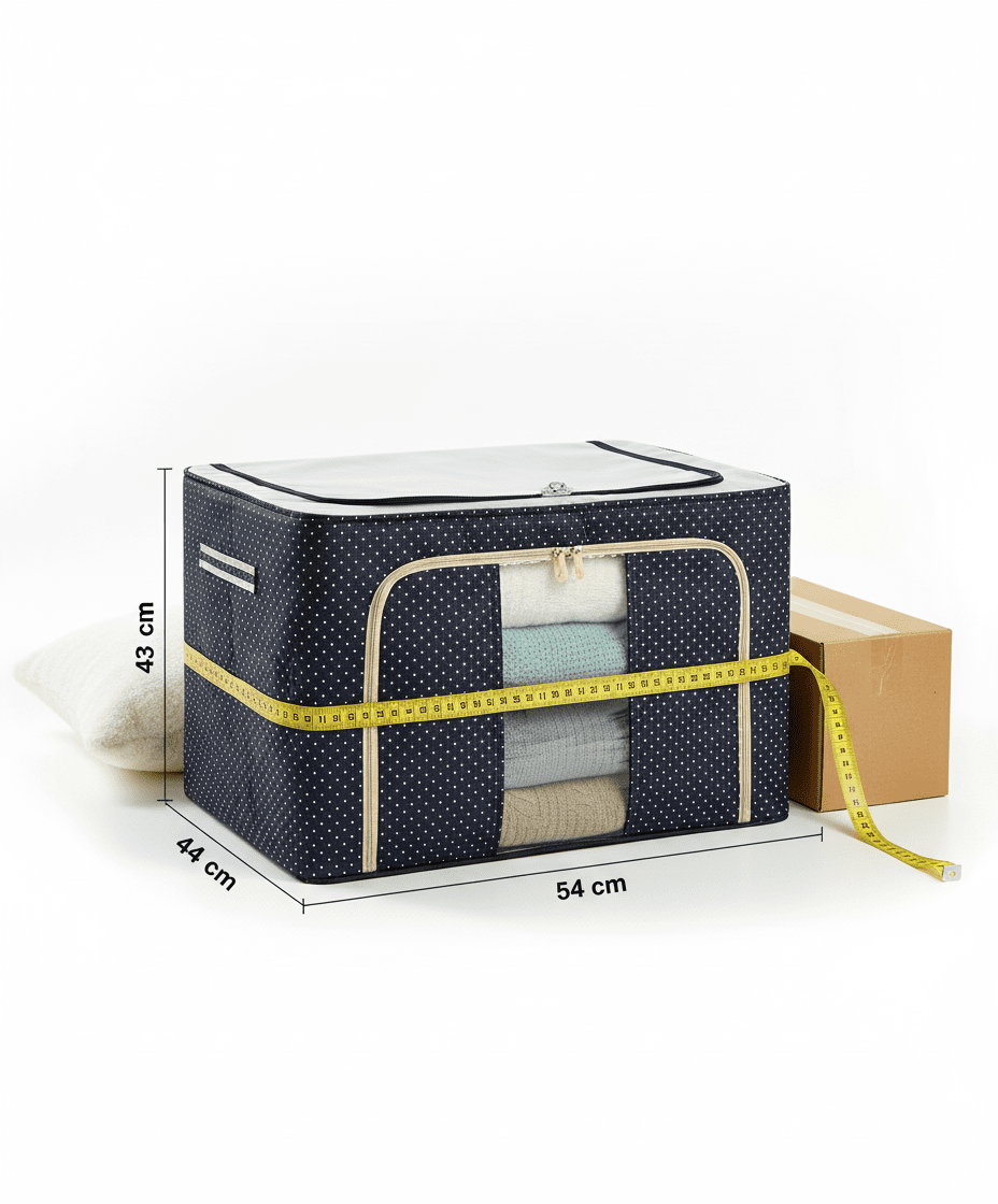 66L Foldable Steel Frame Storage Organizer Bag - Oxford Fabric Wardrobe Organizer for Clothes, Sarees, Bed Sheets & Blankets - Elneor Desk