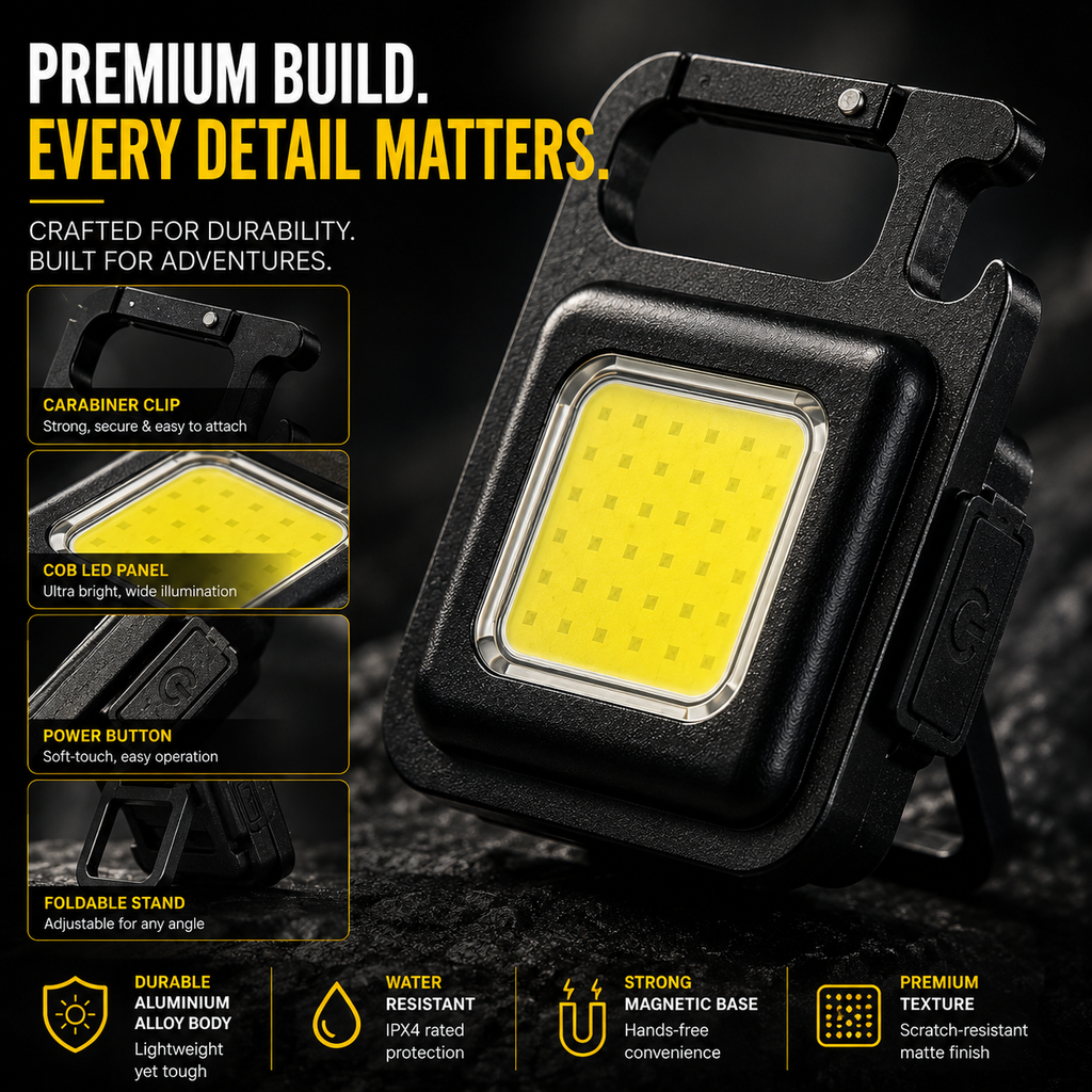 ELNEOR™ Mini COB Keychain Light – Rechargeable Magnetic Work Light with Carabiner Clip