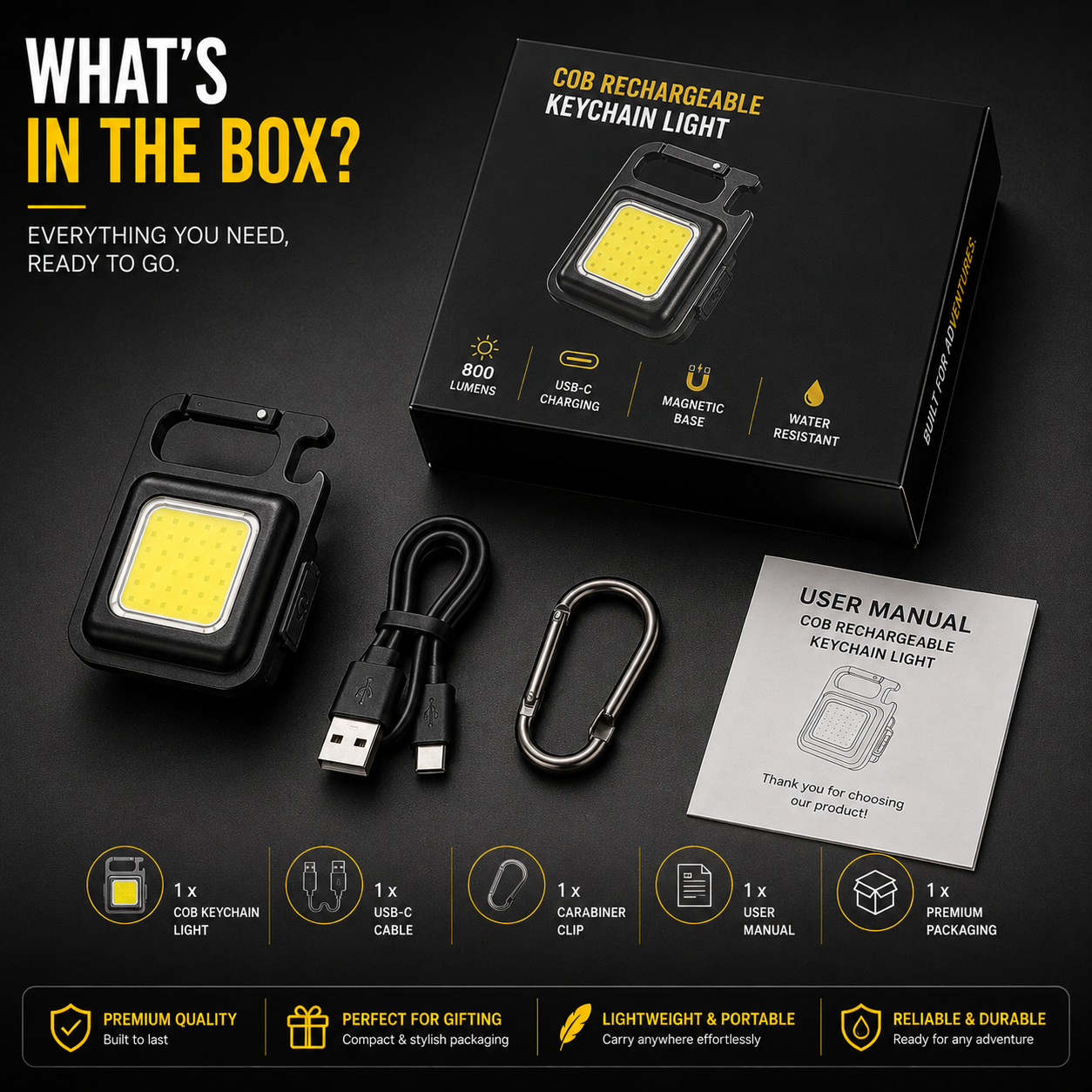 ELNEOR™ Mini COB Keychain Light – Rechargeable Magnetic Work Light with Carabiner Clip