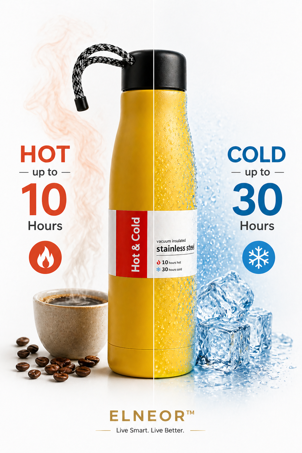 ELNEOR™ Hot & Cold Vacuum Insulated Stainless Steel Water Bottle | 10H Hot · 30H Cold | Leakproof | BPA Free