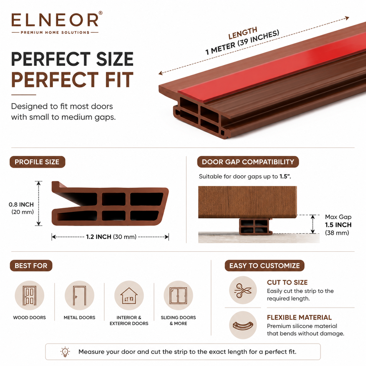 ELNEOR Door Seal Strip – 3-Layer Draft, Noise & Insect Blocker