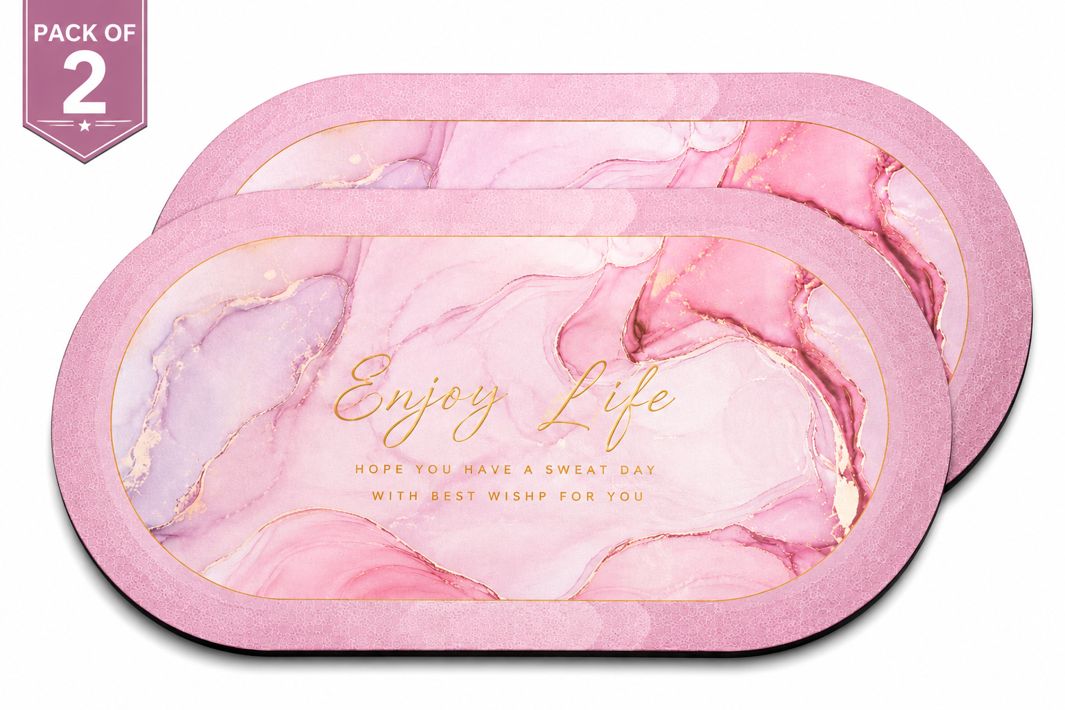ELNEOR Pink Marble Bath Mat – Hero Front View Pack of 2