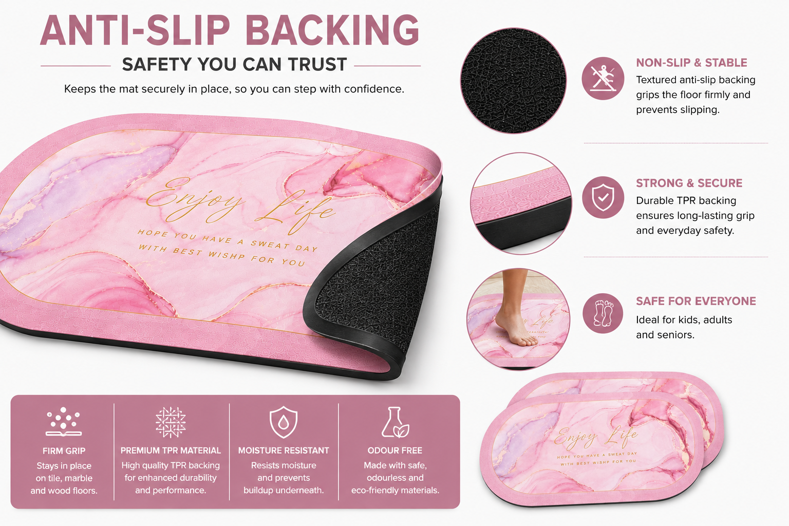 ELNEOR Pink Marble Bath Mat – Image 6