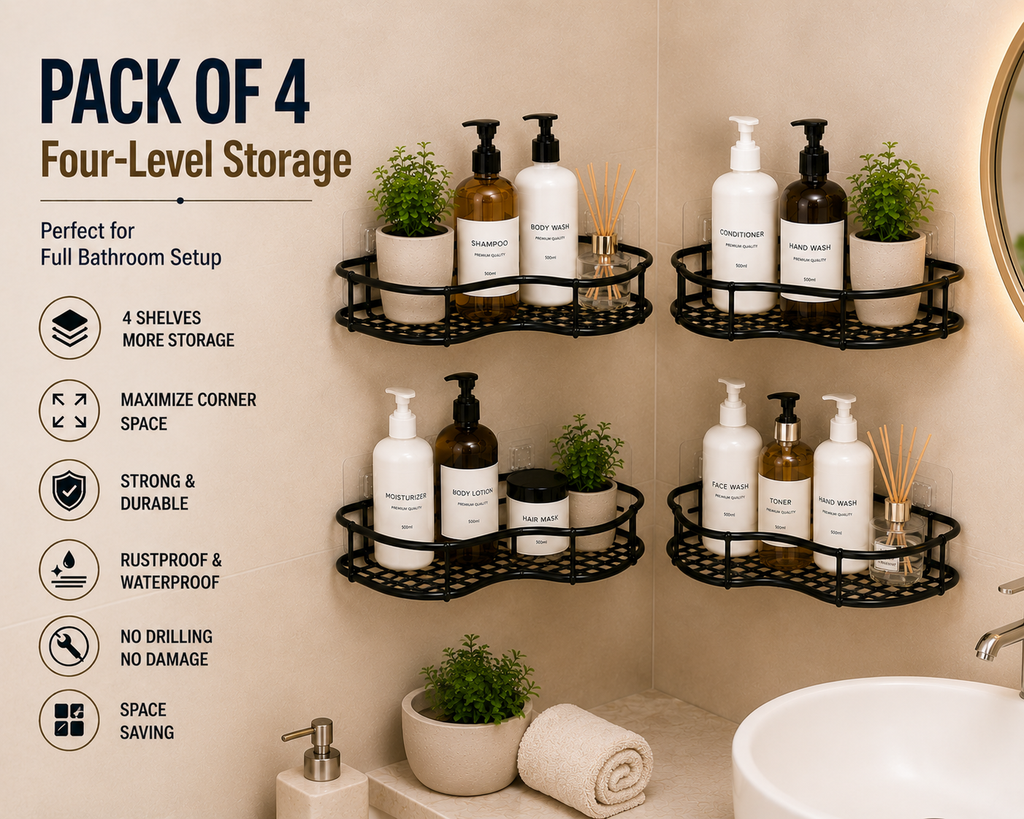 ELNEOR Bathroom Corner Shelf Pack of 2 – Dual Shelf Storage
