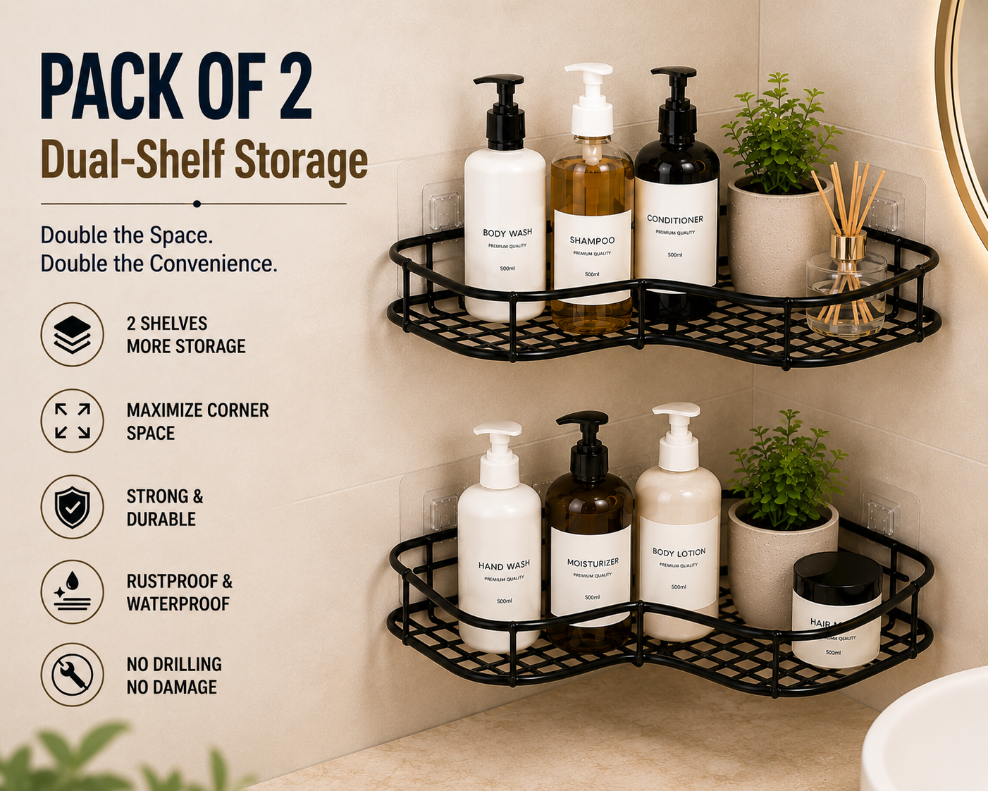 ELNEOR Bathroom Corner Shelf Pack of 1 – Single Shelf Storage