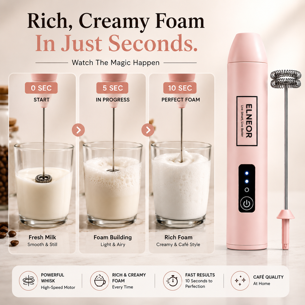 ELNEOR Electric Milk Frother – Café-Quality Foam in 10 Seconds