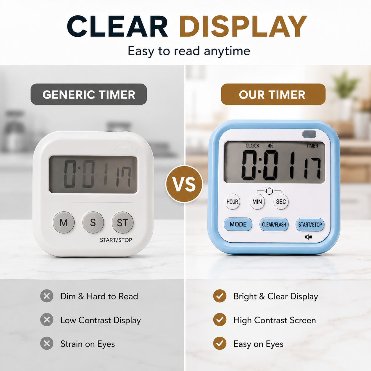 ELNEOR™ Digital Kitchen Timer - Premium LCD Display & Loud Alarm (Blue)
