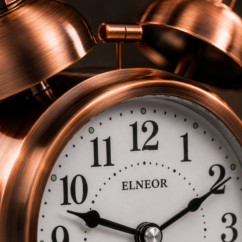 ELNEOR Vintage Twin Bell Alarm Clock — Brushed Copper | Silent Quartz Movement
