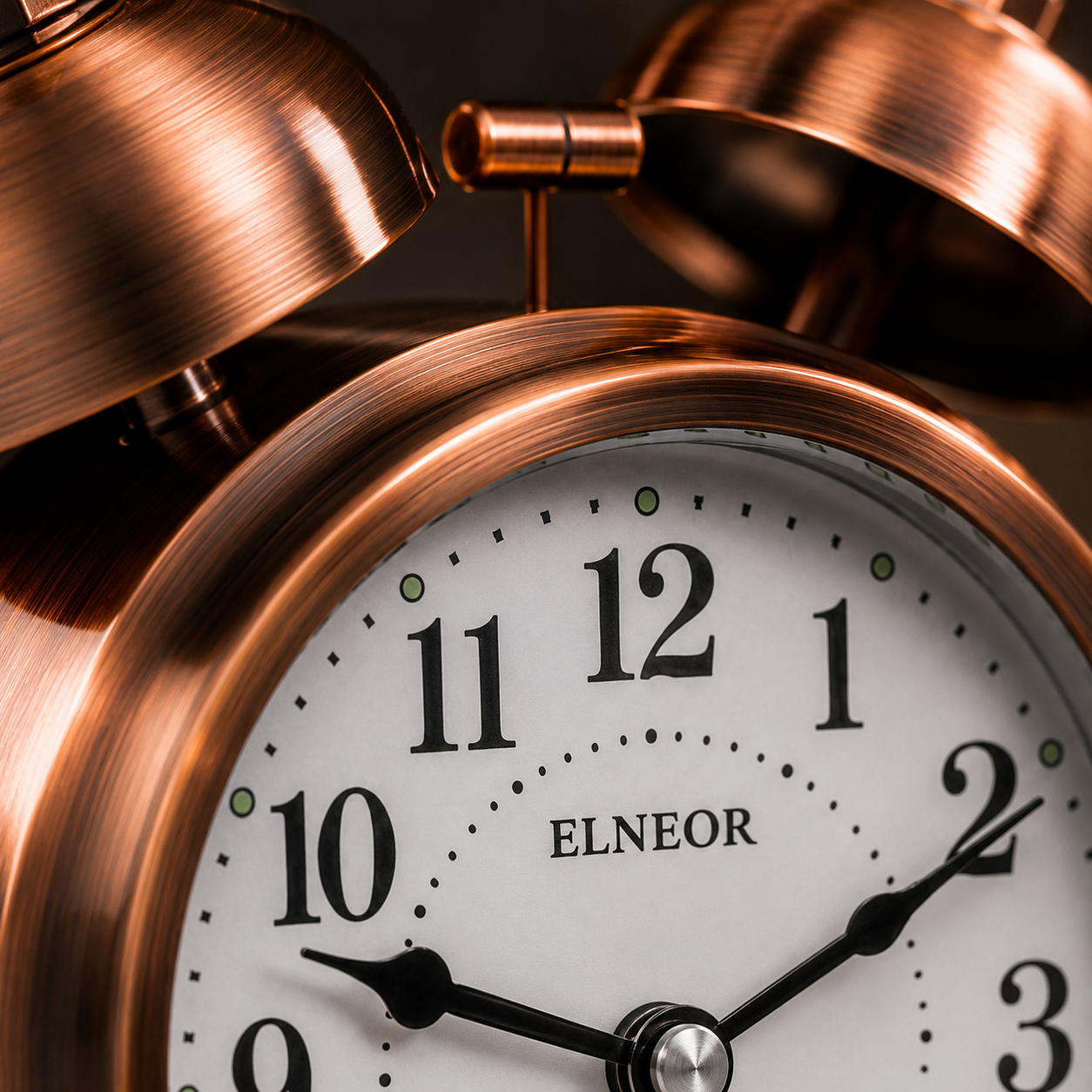 ELNEOR Vintage Twin Bell Alarm Clock — Brushed Copper | Silent Quartz Movement