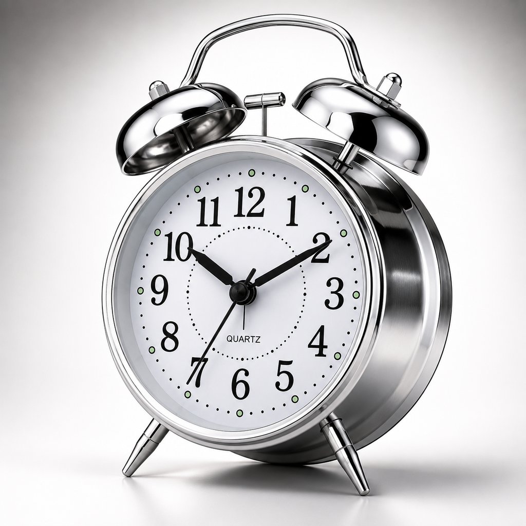 ELNEOR Retro Twin Bell Alarm Clock – Silent Quartz Movement | Loud Alarm | Chrome Finish
