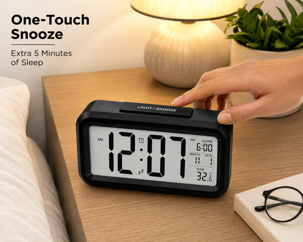 ELNEOR Digital Alarm Clock – Real-Time Climate Display