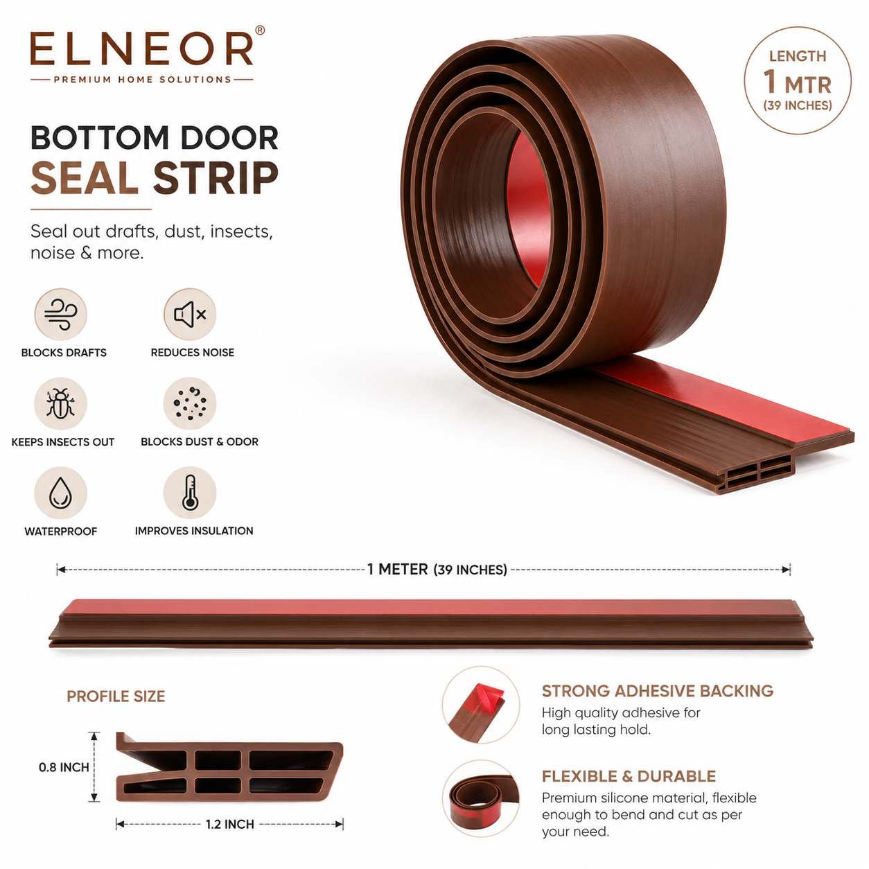 ELNEOR Door Seal Strip – 3-Layer Draft, Noise & Insect Blocker