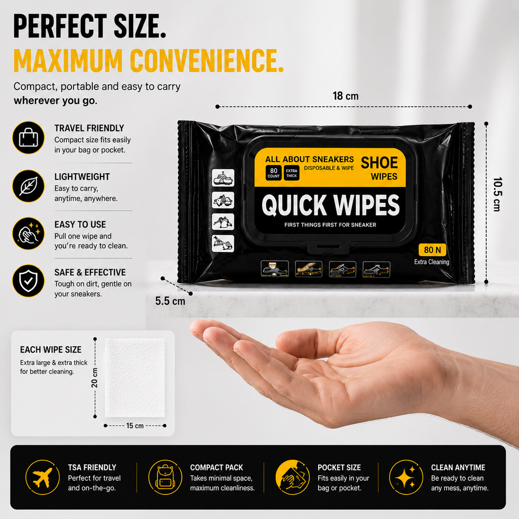 ELNEOR Shoe Quick Wipes – 80 Extra Thick Wipes + Premium Microfiber Towel Bundle