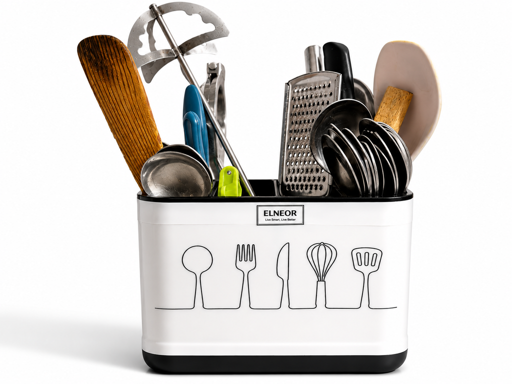 ELNEOR Kitchen Utensil Holder – Smart Spoon Organiser with Drainage