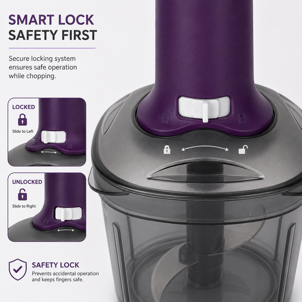 ELNEOR Smart Chop Pro – Manual Food Chopper with Safety Lock | 750ml | Triple SS Blade | Chop, Blend & Whisk