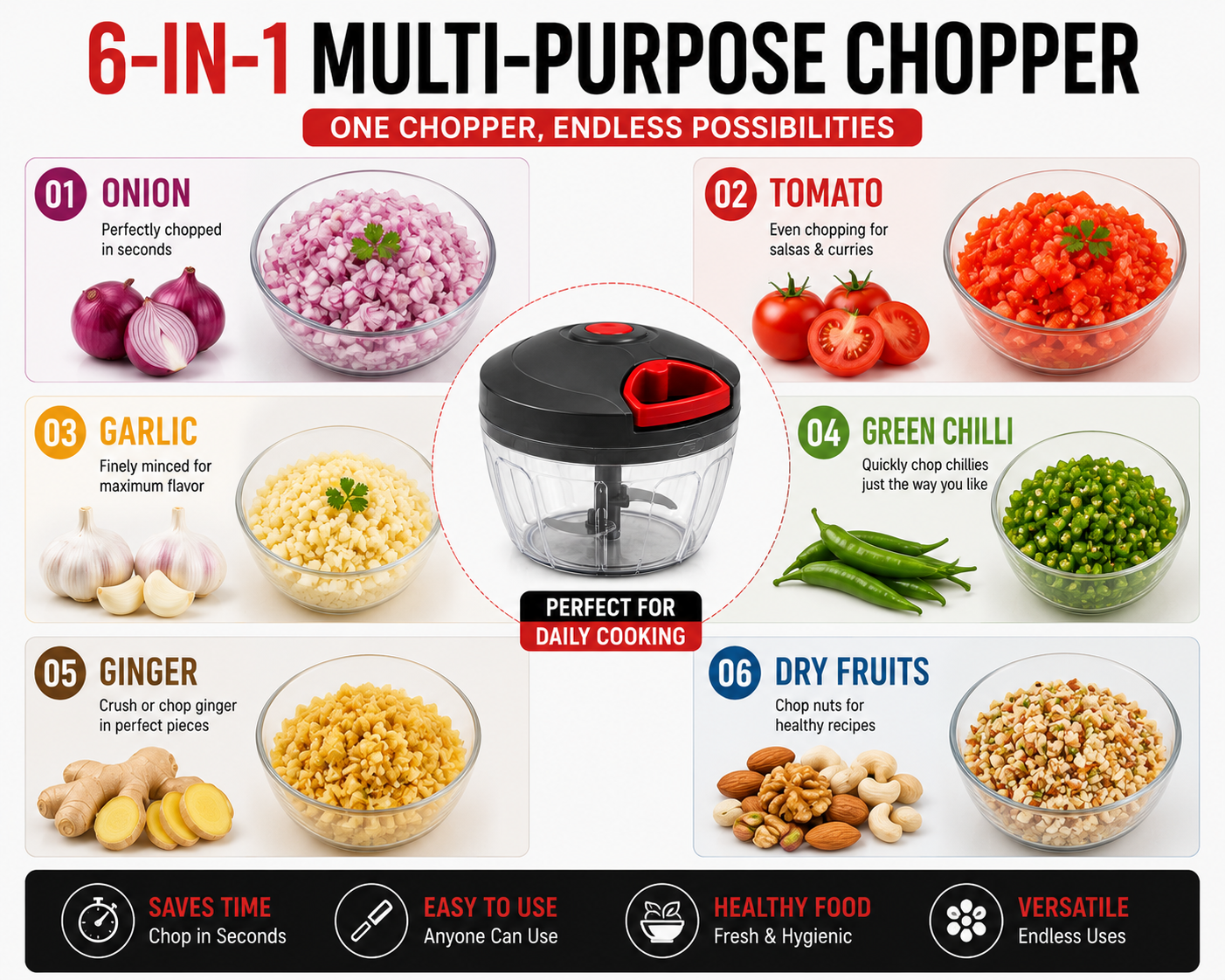 ELNEOR Chopper and Whisk attachment features