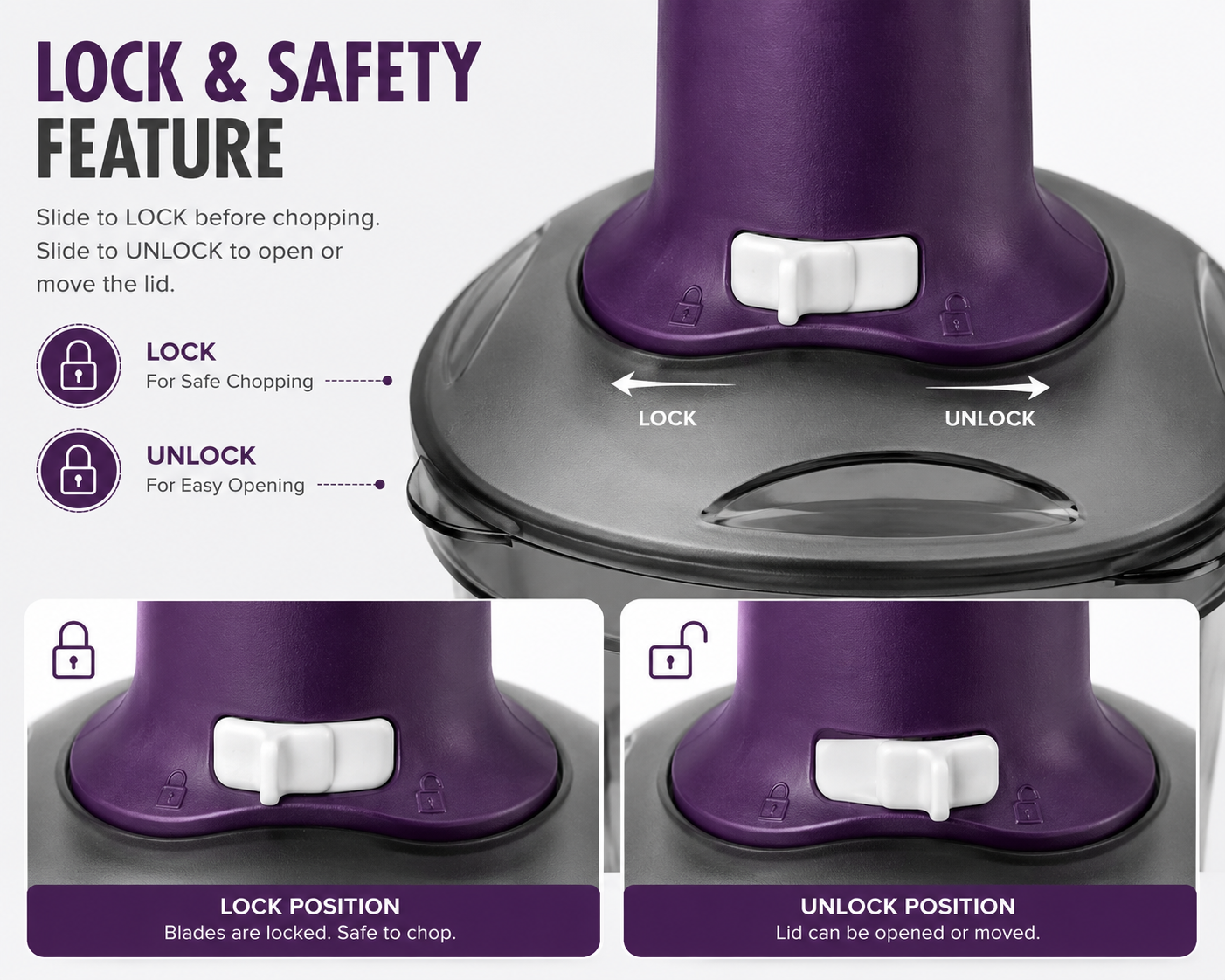 ELNEOR Smart Chop Pro – Manual Food Chopper with Safety Lock | 750ml | Triple SS Blade | Chop, Blend & Whisk