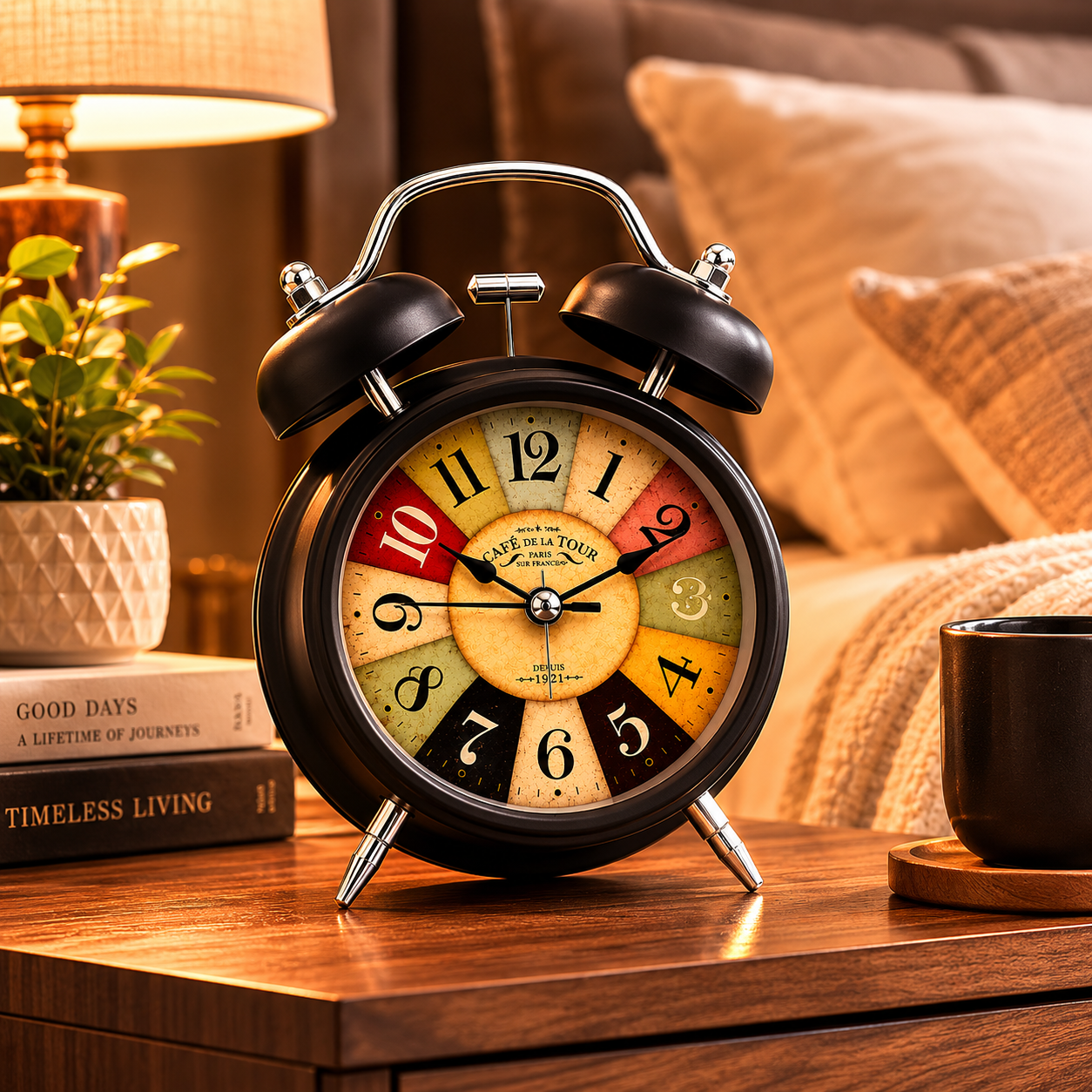 Retro Twin-Bell Alarm Clock | Matte Black & Copper | Loud Alarm | Battery Operated
