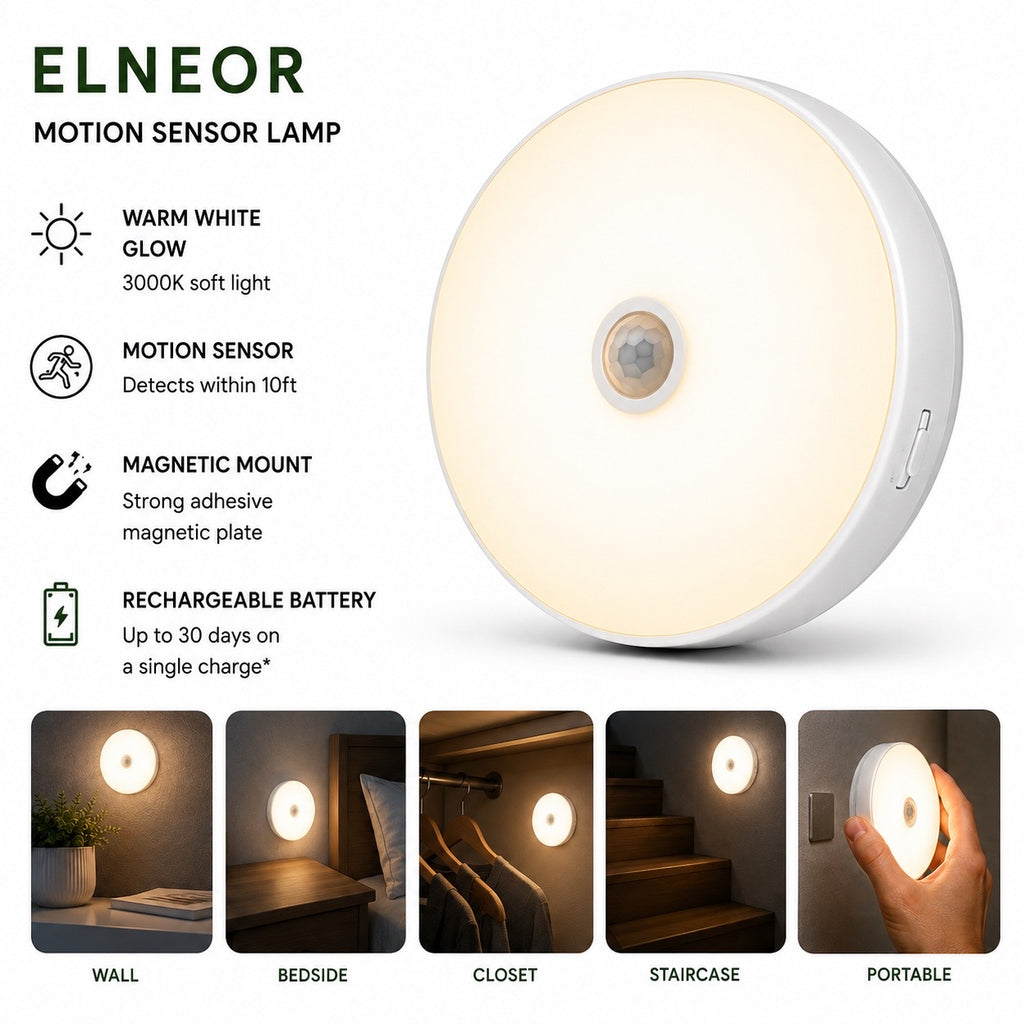ELNEOR Motion Sensor Lamp Rechargeable Magnetic LED Night Light