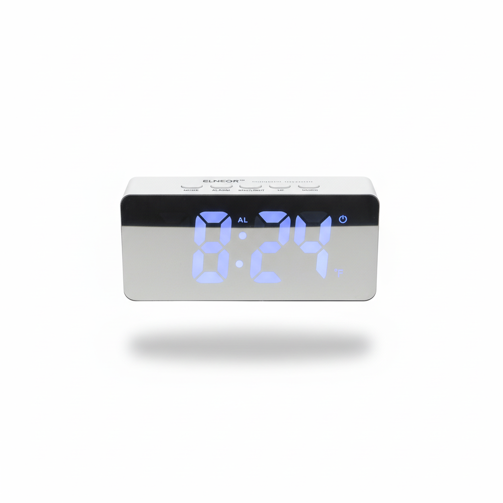 ELNEOR™ PRO Smart Digital Mirror Alarm Clock - Large Display with Bold LED Digits & Premium Build (White)