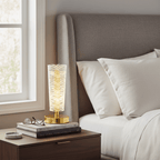 Geometric Chevron Table Lamp - White & Gold Decorative Bedside Light - ELNEOR