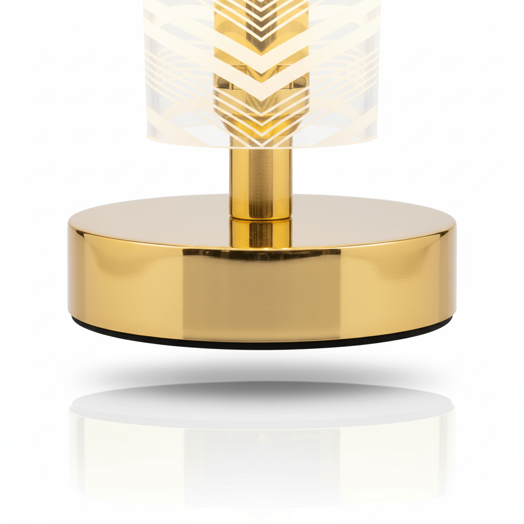 Geometric Chevron Table Lamp - White & Gold Decorative Bedside Light - ELNEOR