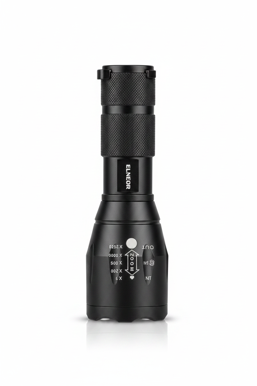 ELNEOR™ Metal Zoom Torch | IPX-5 Waterproof | USB Rechargeable | 5 Modes | 500M High-Lumen LED Flashlight
