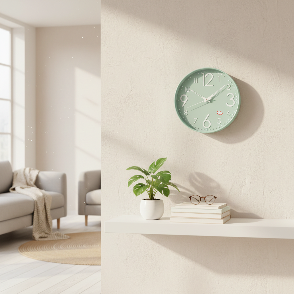 ELNEOR™ Mint Sage Silent Wall Clock | Sweep Movement | 12-Inch Round