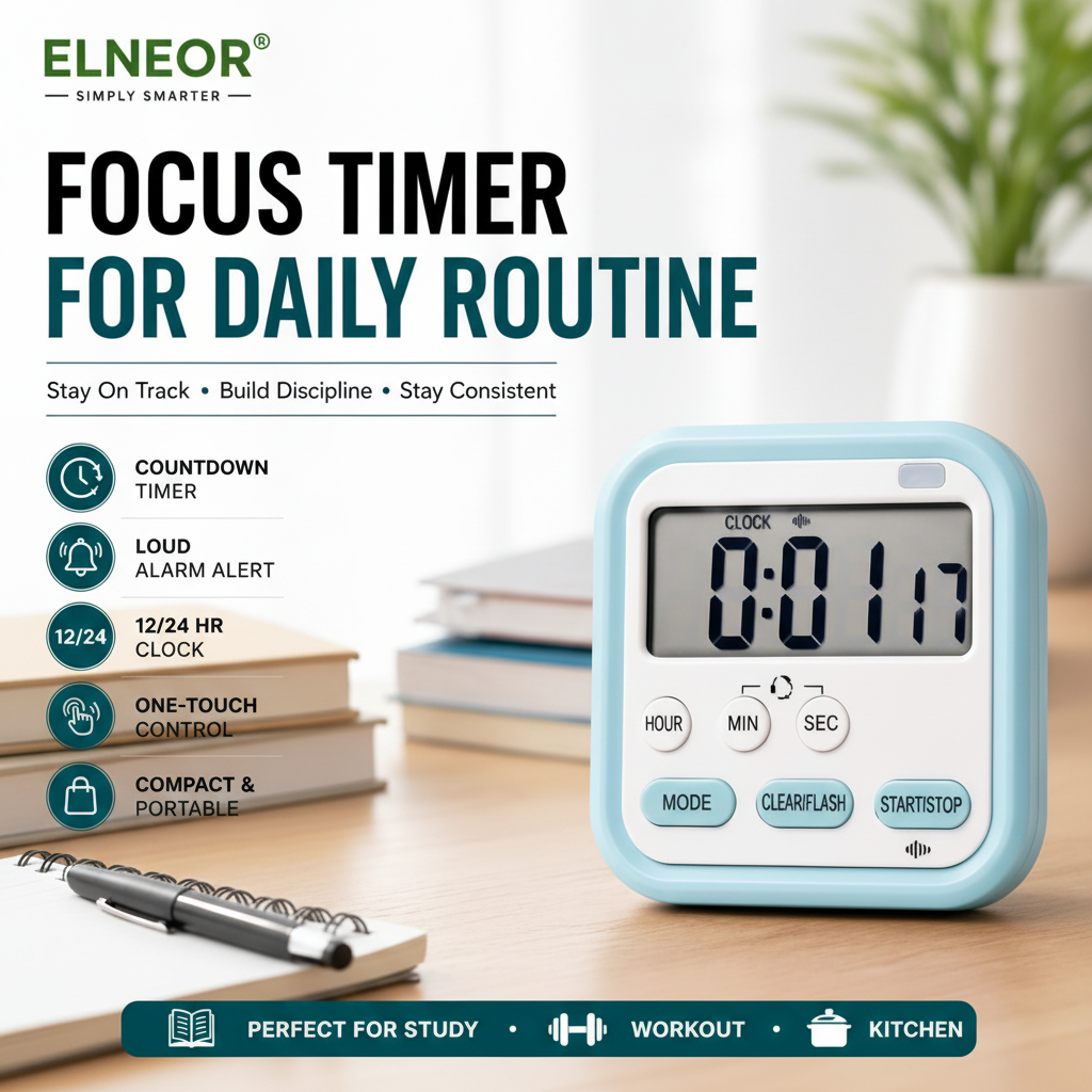 ELNEOR Digital Timer Clock lifestyle study desk shot