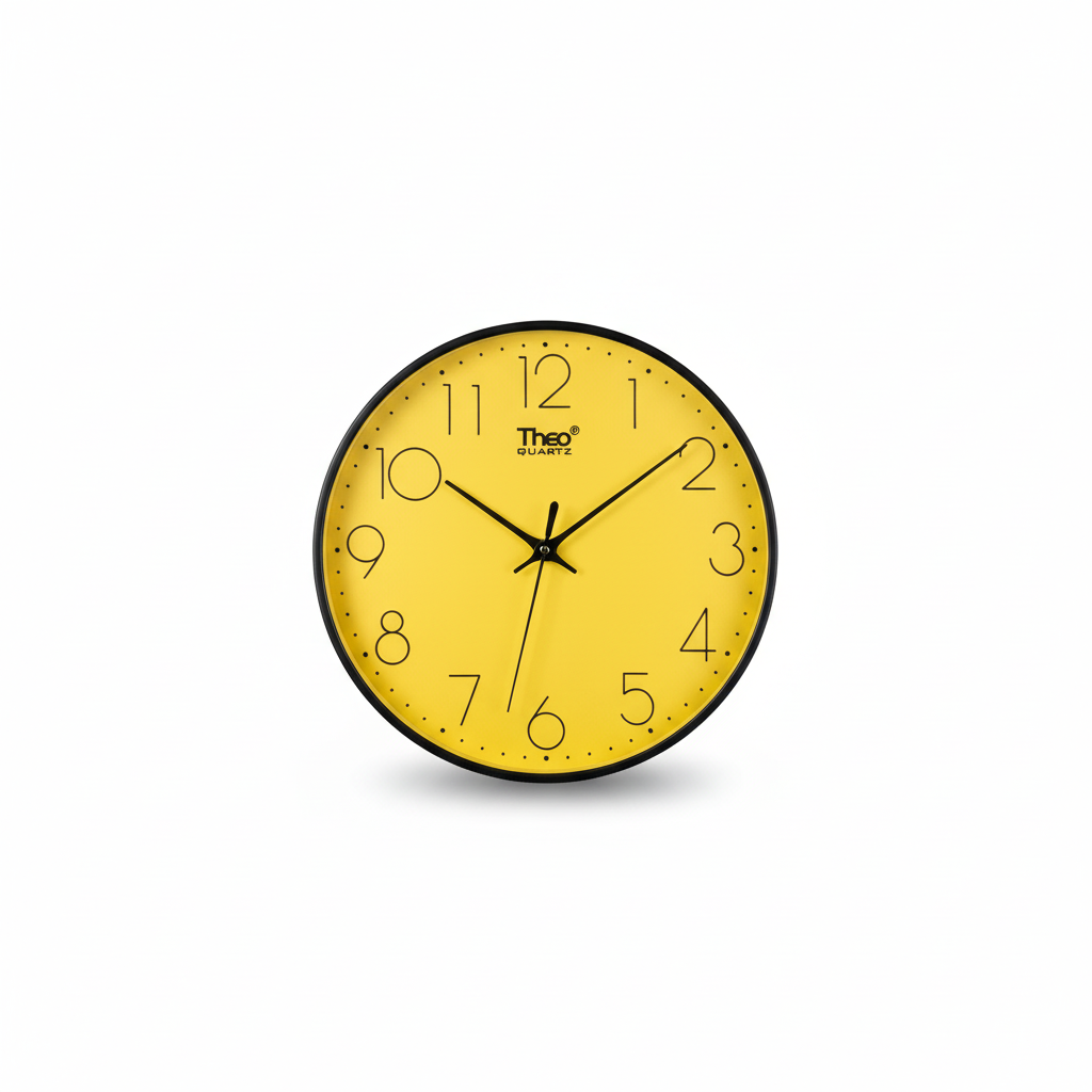 ELNEOR™ Sunshine Yellow Silent Wall Clock | Black Frame | Sweep Movement | 12-Inch Round