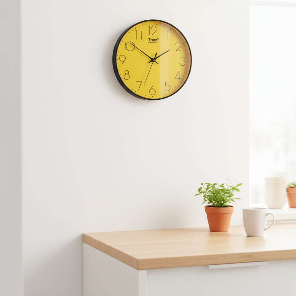 ELNEOR™ Sunshine Yellow Silent Wall Clock | Black Frame | Sweep Movement | 12-Inch Round