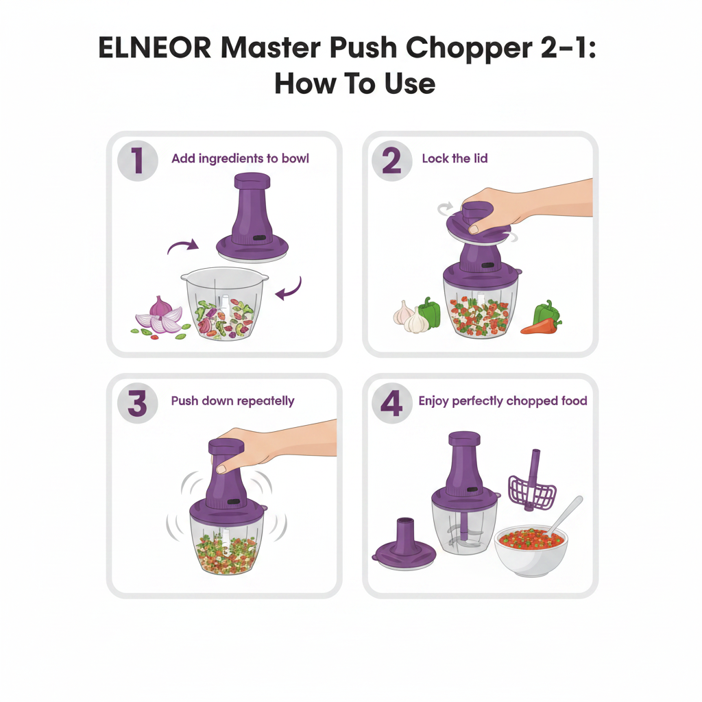 ELNEOR Master Push Chopper 4-step how to use guide