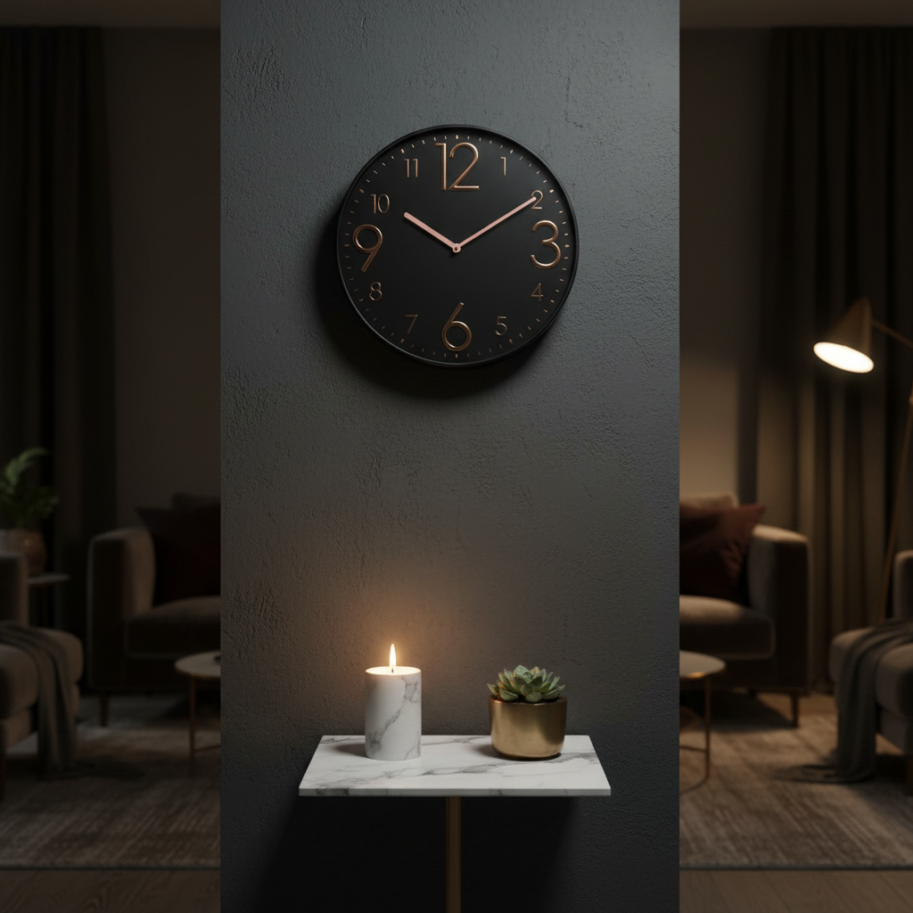 ELNEOR™ Black Rose Gold Silent Wall Clock | Sweep Movement | 12-Inch Round