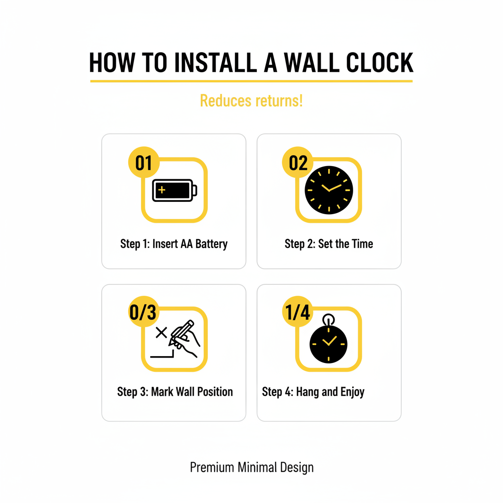 ELNEOR™ Sunshine Yellow Silent Wall Clock | Black Frame | Sweep Movement | 12-Inch Round