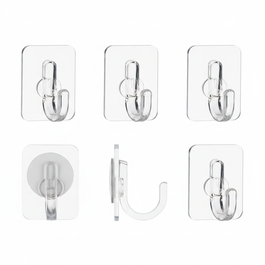6 Pcs Self Adhesive Hook Sticker - Components Flat-lay