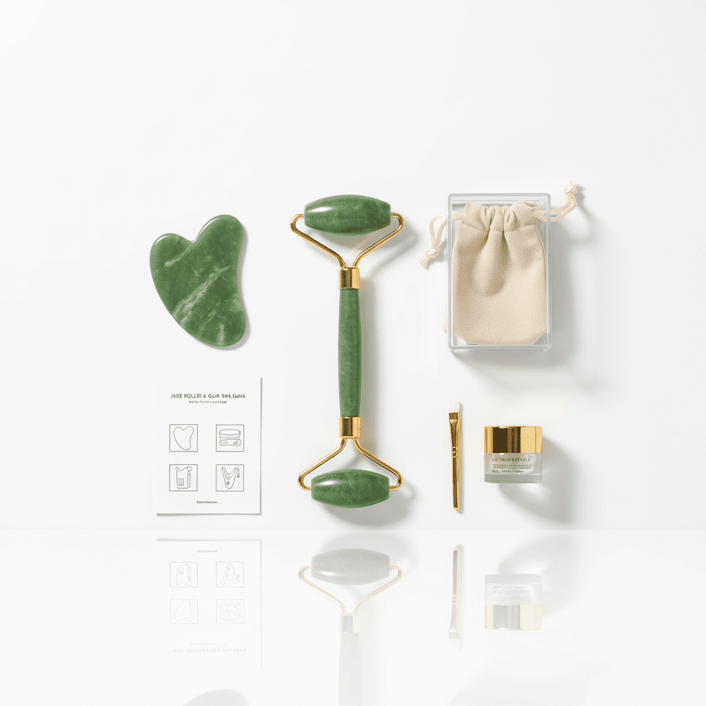 Jade Roller & Gua Sha Set - Natural Stone Face Massager | Anti-Aging Facial Tool | Skin Care Beauty Kit - Elneor Care