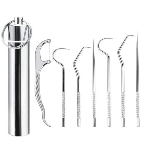 Portable Metal Toothpick & Teeth Cleaning Kit – 4pcs Set with Holder Reusable | Pocket Size | Multi-Use | Travel-Friendly - Elneor Desk