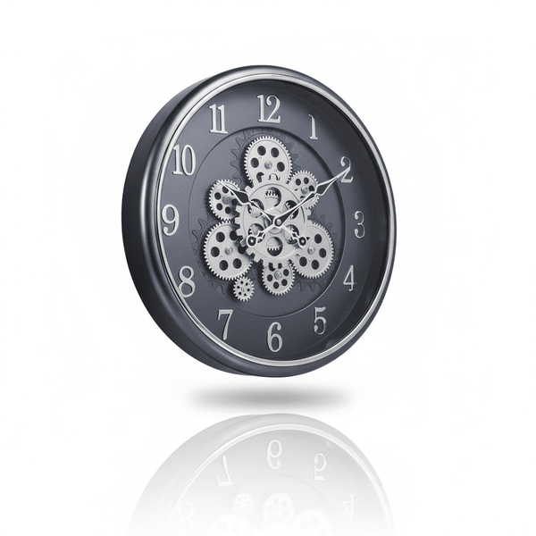 Premium Greyish Blue & Silver Gear Wall Clock - Contemporary Industrial Design - Elneor Decor